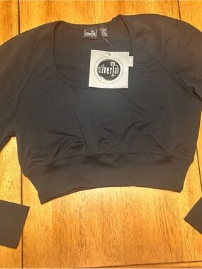 Silver Jeans Black Scoop Neck Long-Sleeve Crop Top